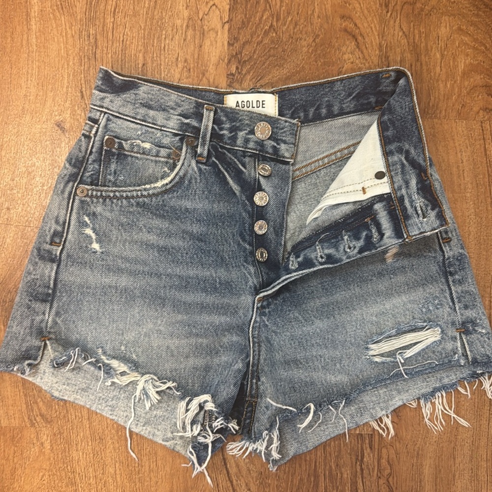 Agolde Jaden Distressed High Rise Jean Shorts. 24